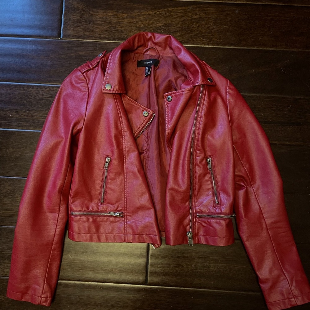 Women’s red forever 21 leather jacket
